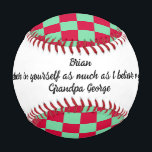 Encourage a Child & Bight red, Green  Checks  Baseball<br><div class="desc">A nice gift to a child for his first game of baseball with words of encouragement from family. This one is a keeper always.

The design features a classy chequerboard with bright red and light mint green colours.</div>