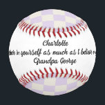 Encourage a Child & Light Purple, Cream Checks Baseball<br><div class="desc">A nice gift to a child for his first game of baseball with words of encouragement from family. This one is a keeper always.

The design features a classy chequerboard with pale purple and cream/white colours.</div>