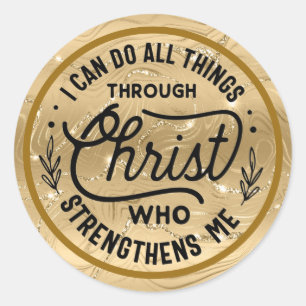 Encourage Bible Verse with Elegant Shiny Gold Classic Round Sticker