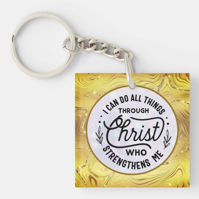 Encourage Bible Verse with Elegant Shiny Gold Keychain (Front)