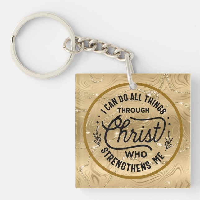 Encourage Bible Verse with Elegant Shiny Gold Keychain (Front)