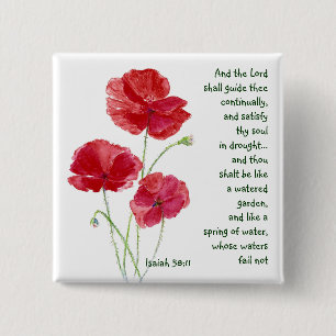 Encourage Scripture Isaiah Poppy Garden Flower 2 Inch Square Button
