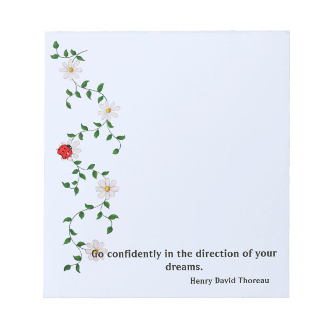 Encouragement Quote, with Daisies and Ladybug Notepad (Front)
