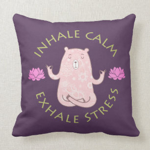 Encouragement Yoga Bear Lotus Flower Inhale Exhale Throw Pillow