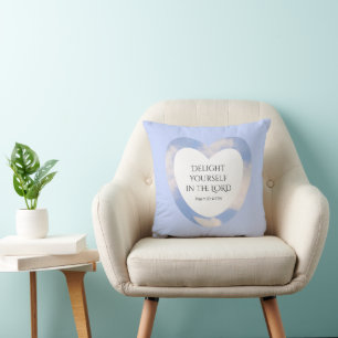 Encouraging and Uplifting Light Blue Bible Verse Throw Pillow