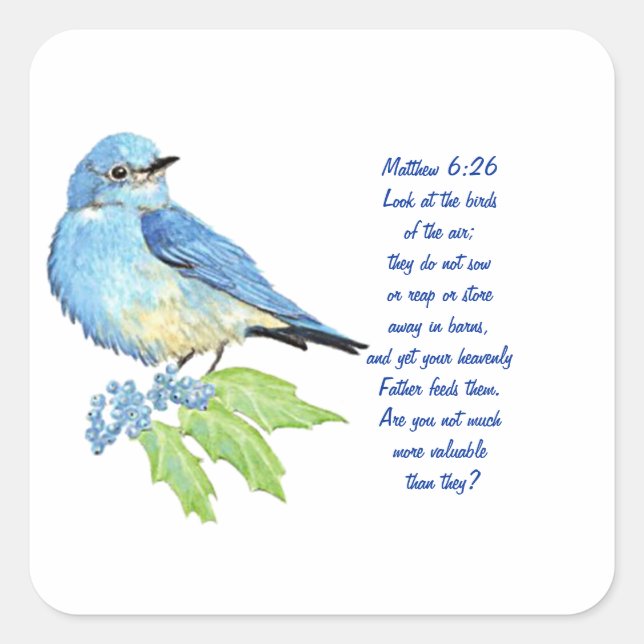 Encouraging Bible Scripture Matthew Bluebird Square Sticker (Front)