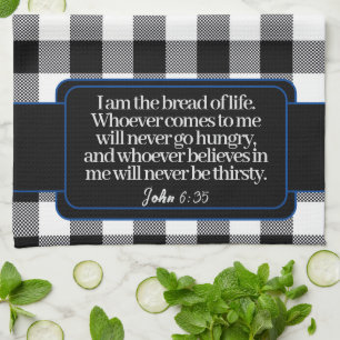 Encouraging Bible Verse, Black And White Plaid Kitchen Towel