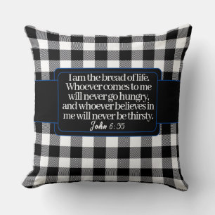 Encouraging Bible Verse, Black And White Plaid Throw Pillow