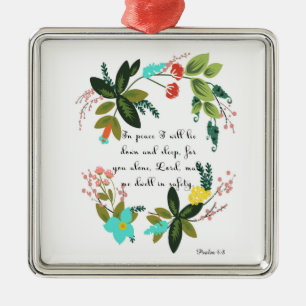 Encouraging Bible Verses Art - Psalm 4:8 Metal Ornament