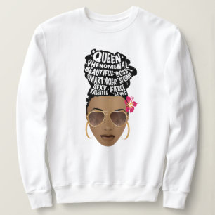 Encouraging Black Women, Natural Hair Bun, Flower Sweatshirt