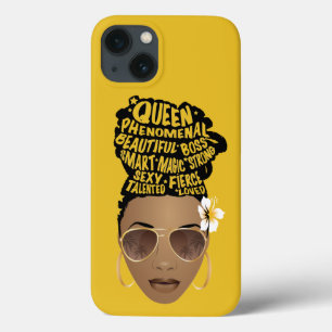 Encouraging Black Women, Natural Hair Bun, Mustard iPhone 13 Case