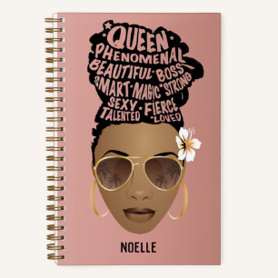 Encouraging Black Women, Natural Hair Bun, Pink Notebook