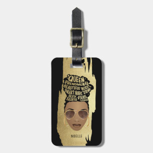 Encouraging Black Women, Natural Hair, Gold Black Luggage Tag