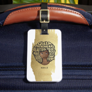 Encouraging Black Women, Natural Hair, Gold White Luggage Tag