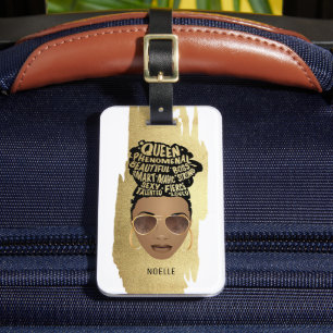 Encouraging Black Women, Natural Hair, Gold White Luggage Tag