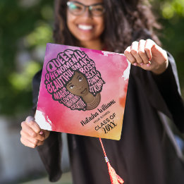 Encouraging Black Women, Pink & Orange Watercolor  Graduation Cap Topper
