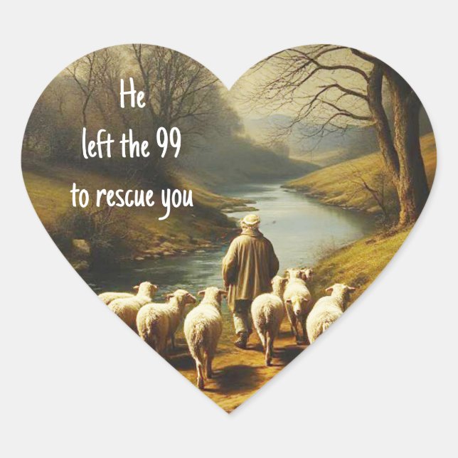 Encouraging Christian Verse Shepherd & Sheep  Heart Sticker (Front)