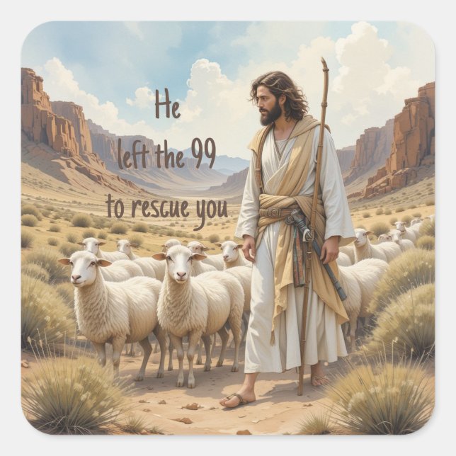 Encouraging Christian Verse Shepherd & Sheep  Square Sticker (Front)