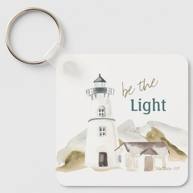Encouraging Faith Quote ‘Be the Light’ Lighthouse Keychain (Front)