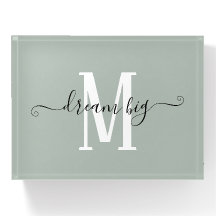 Encouraging Quote Dream Big Initial Monogram Sage