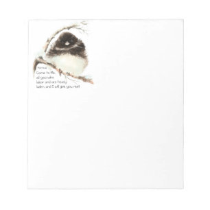 Encouraging, Scripture Matthew 11:28 Cute  Birds Notepad
