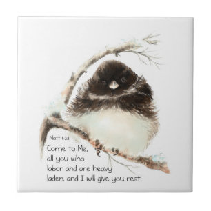 Encouraging, Scripture Matthew 8:28 Cute  Birds Tile