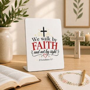 Encouraging We Walk by Faith  Pedestal Sign