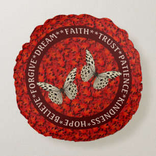 Encouraging Words Fall Leaves Inspirational     Round Pillow