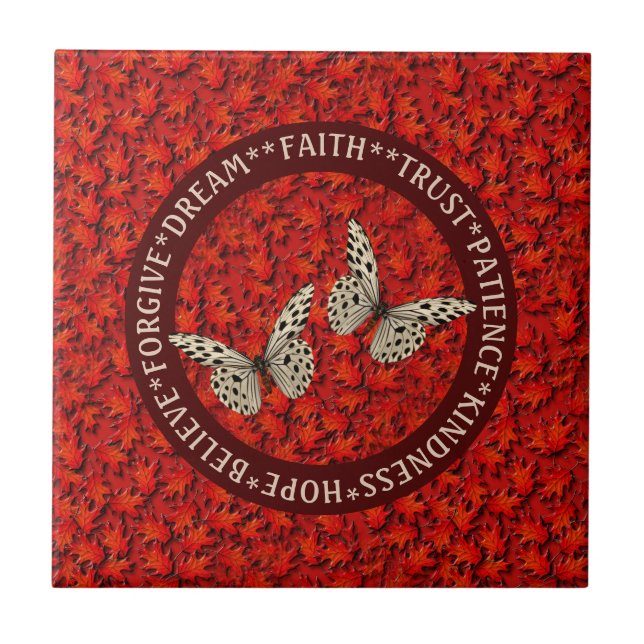 Encouraging Words Fall Leaves Inspirational        Tile (Front)