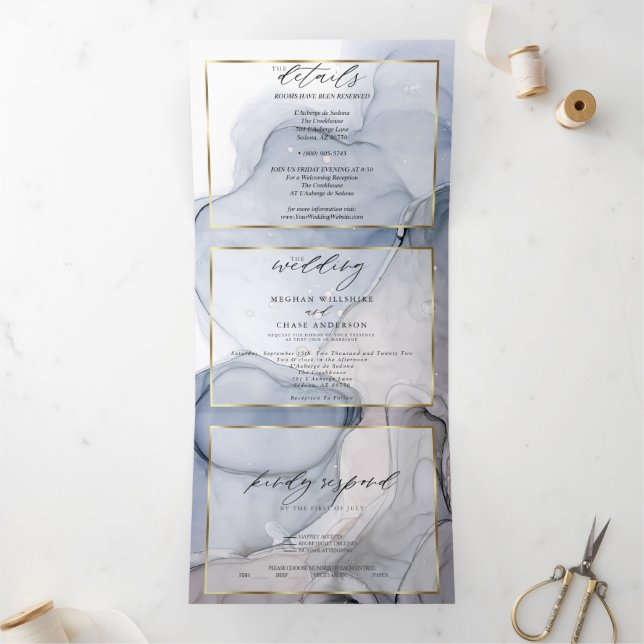 Encre Abstraite Dusty Blue Mauve Plum Tri-Fold Inv (Intérieur)