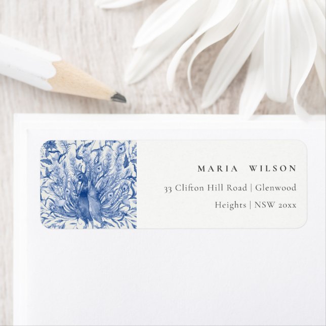 Encre Bleu Classé Ornate Aquarelle Peacock Adresse (En situation)