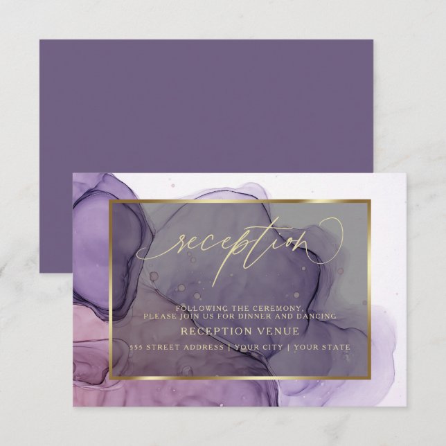 Encre Élégante Rose Prunier  Invitation de Récepti (Devant / Derrière)