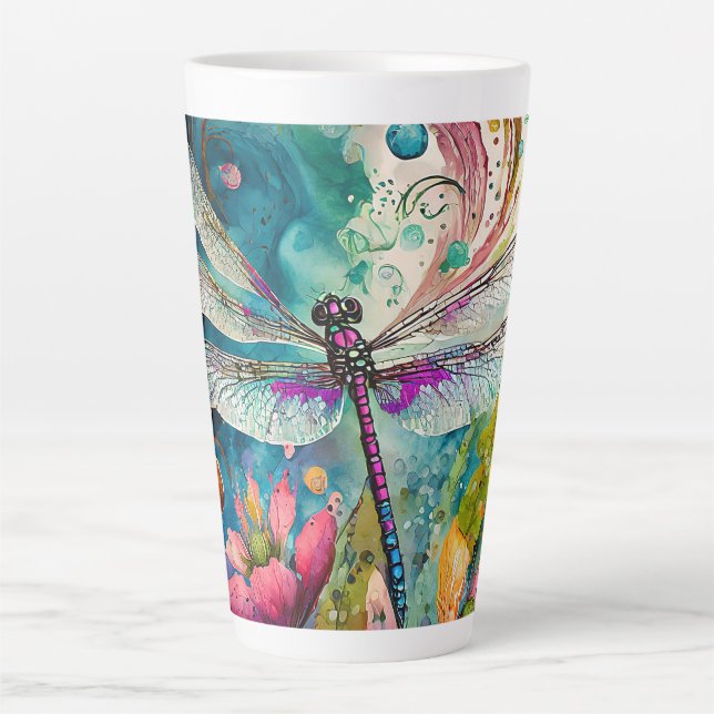 Encre et stylo Aquarelle Dragonfly Latte Mug (Devant)