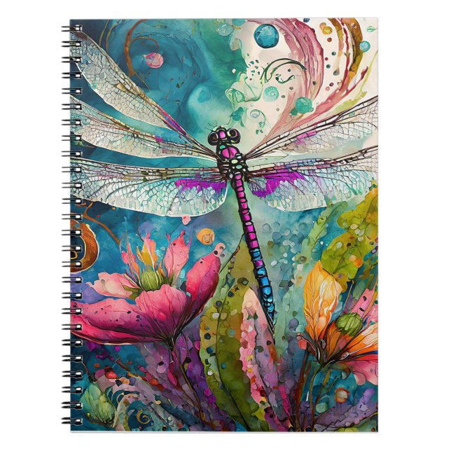 Encre et stylo Aquarelle libellule Carnet spiral (Devant)