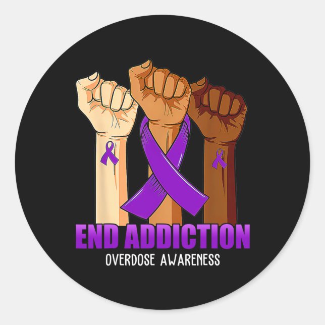 End Addiction Overdose Awareness Ribbon  Classic Round Sticker (Front)