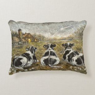 End of Day Cows Whimsical Farmhouse Cow Vintage Accent Pillow