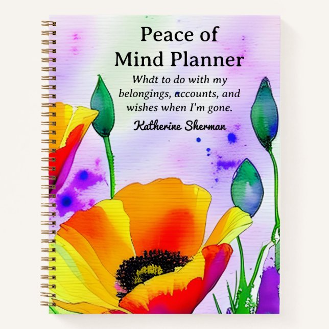 End of Life Peace of Mind Planner Estate Planning Notebook (Front)