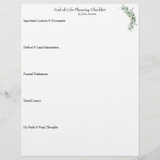 End-of-Life Planning Checklist Letterhead