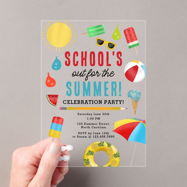 End of School Fun Kids Summer Pool Party  Acrylic Invitations (Insitu (Handheld))