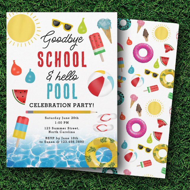 End of School Fun Kids Summer Pool Party Invitation (End of School Fun Kids Summer Pool Party Invitation)