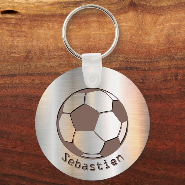 End of Season Soccer Team Gifts Silver Name Keychain (Front)
