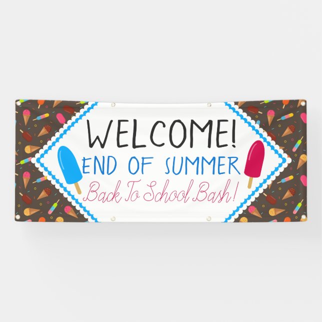 End of Summer Ice Pop and Ice Cream Pattern Party Banner (Horizontal)