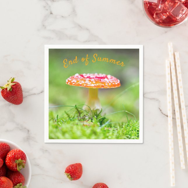 End of summer red toadstool mushroom fall photo napkin (Insitu)