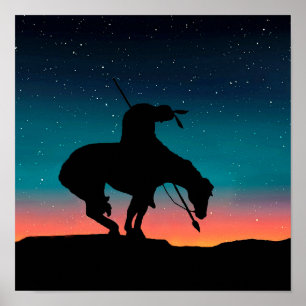 End of the Trail Sihouette With Night Sky Poster