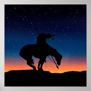 End of the Trail Sihouette With Night Sky Poster
