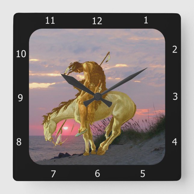 END OF THE TRAIL SQUARE WALL CLOCK (Front)