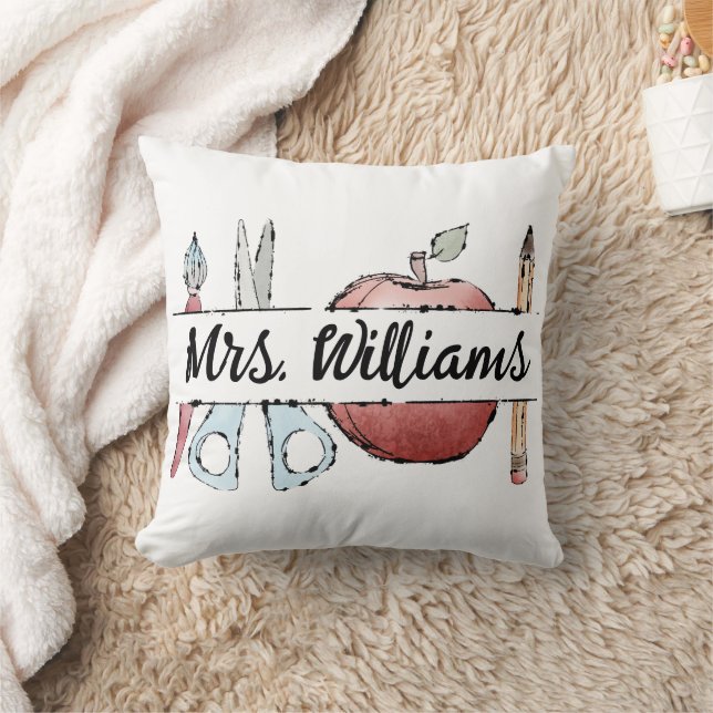 End of Year Teacher Appreciation apple Doodle Throw Pillow (Blanket)