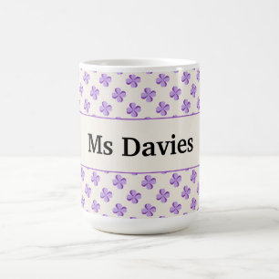 End of Year Teacher Gift Retro Purple Floral Name  Coffee Mug