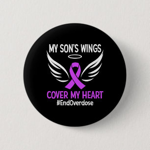 End Overdose My Son's Wings Cover My Heart Purple 2 Inch Round Button