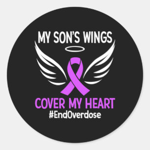 End Overdose My Son's Wings Cover My Heart Purple Classic Round Sticker